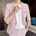 Men's Summer Thin Slim Small Plaid Middle-sleeved Three-quarter Sleeves Nine-point Pants Slim Suit - melvincucci