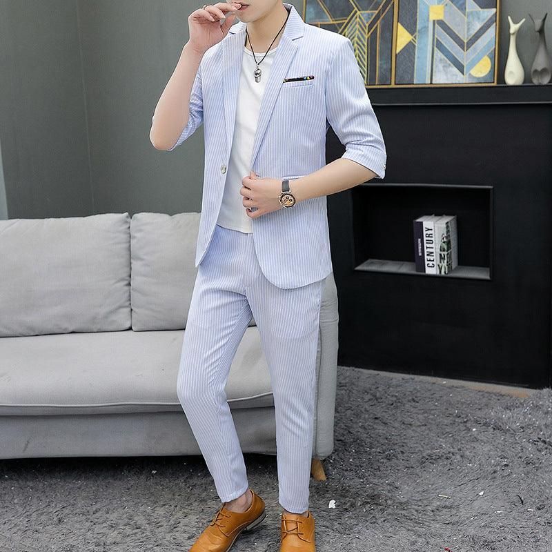 Mid-sleeve Suit Suit Men's Slim Stripe All-match Thin Section - melvincucci