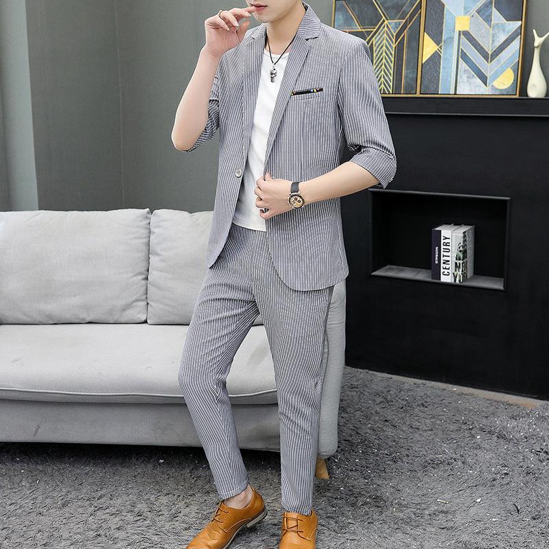 Mid-sleeve Suit Suit Men's Slim Stripe All-match Thin Section - melvincucci