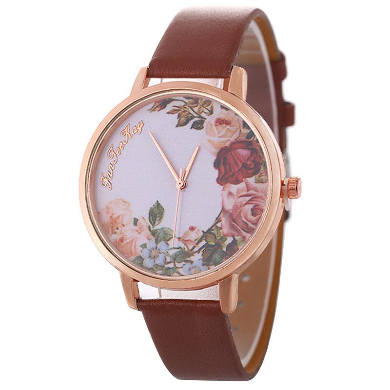 Personalized Peony Flower Trend Korean Style Simple Belt Women's Watch - melvincucci