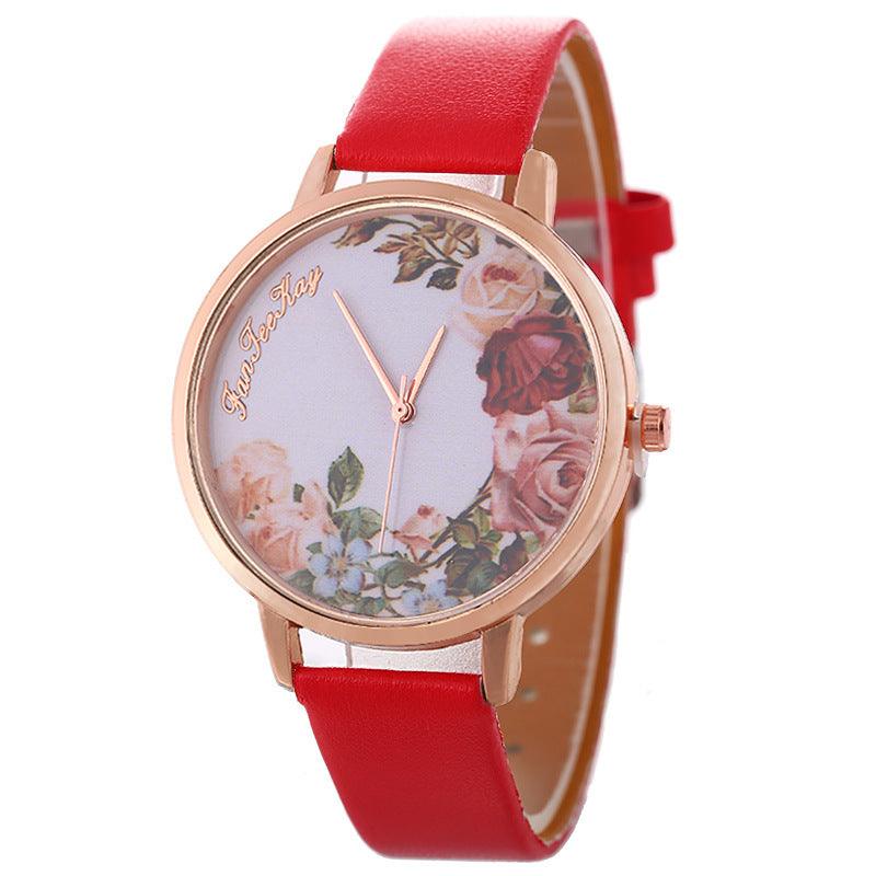 Personalized Peony Flower Trend Korean Style Simple Belt Women's Watch - melvincucci