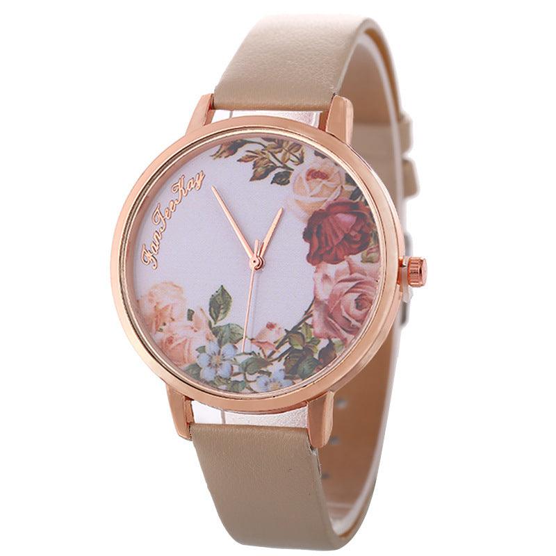 Personalized Peony Flower Trend Korean Style Simple Belt Women's Watch - melvincucci