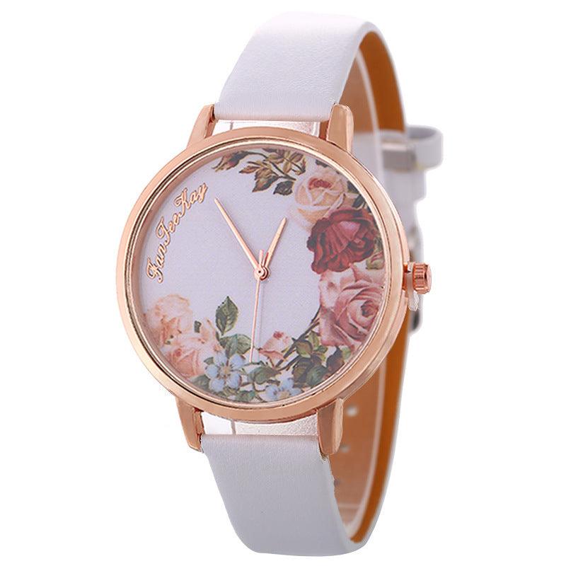 Personalized Peony Flower Trend Korean Style Simple Belt Women's Watch - melvincucci