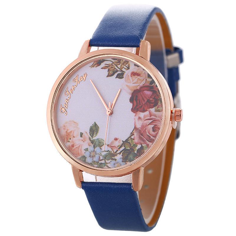 Personalized Peony Flower Trend Korean Style Simple Belt Women's Watch - melvincucci