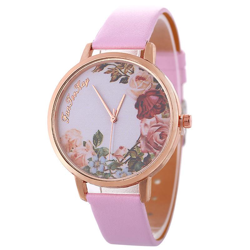 Personalized Peony Flower Trend Korean Style Simple Belt Women's Watch - melvincucci