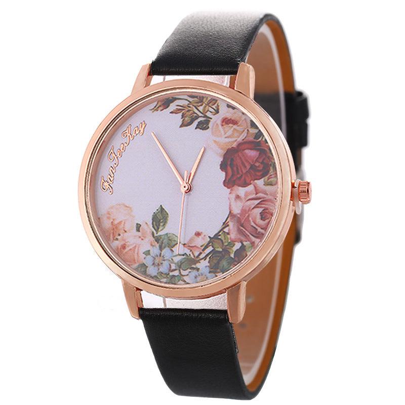 Personalized Peony Flower Trend Korean Style Simple Belt Women's Watch - melvincucci