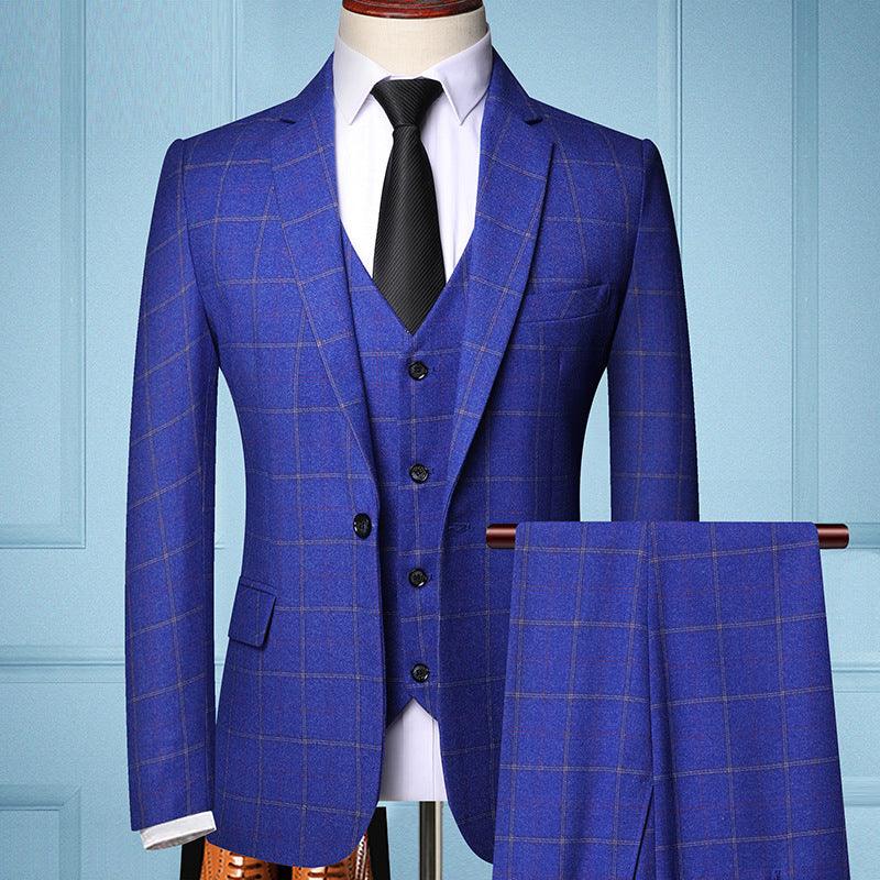 Plaid Suit Men's Suit Three-piece Suit Groom Wedding Dress Small Suit Trendy Jacket - melvincucci