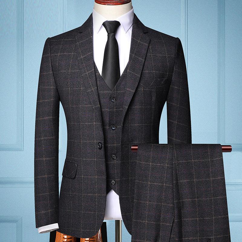 Plaid Suit Men's Suit Three-piece Suit Groom Wedding Dress Small Suit Trendy Jacket - melvincucci