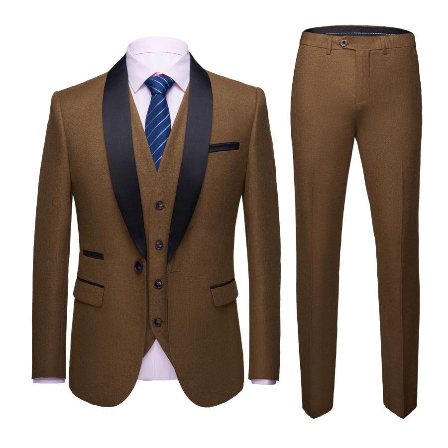 Men's Business Casual Suits, Men's Korean Version Of The Self-Cultivation Wedding Groom Suit Dress Three-Piece Suit - melvincucci