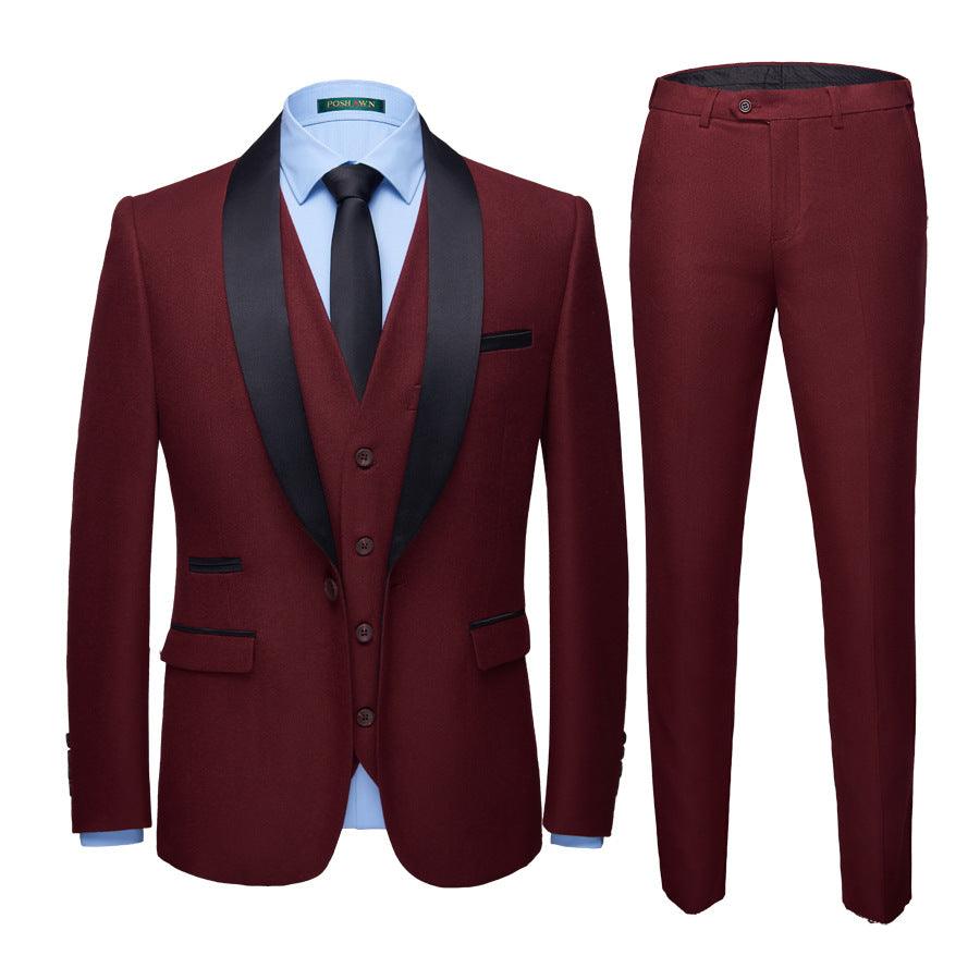 Men's Business Casual Suits, Men's Korean Version Of The Self-Cultivation Wedding Groom Suit Dress Three-Piece Suit - melvincucci