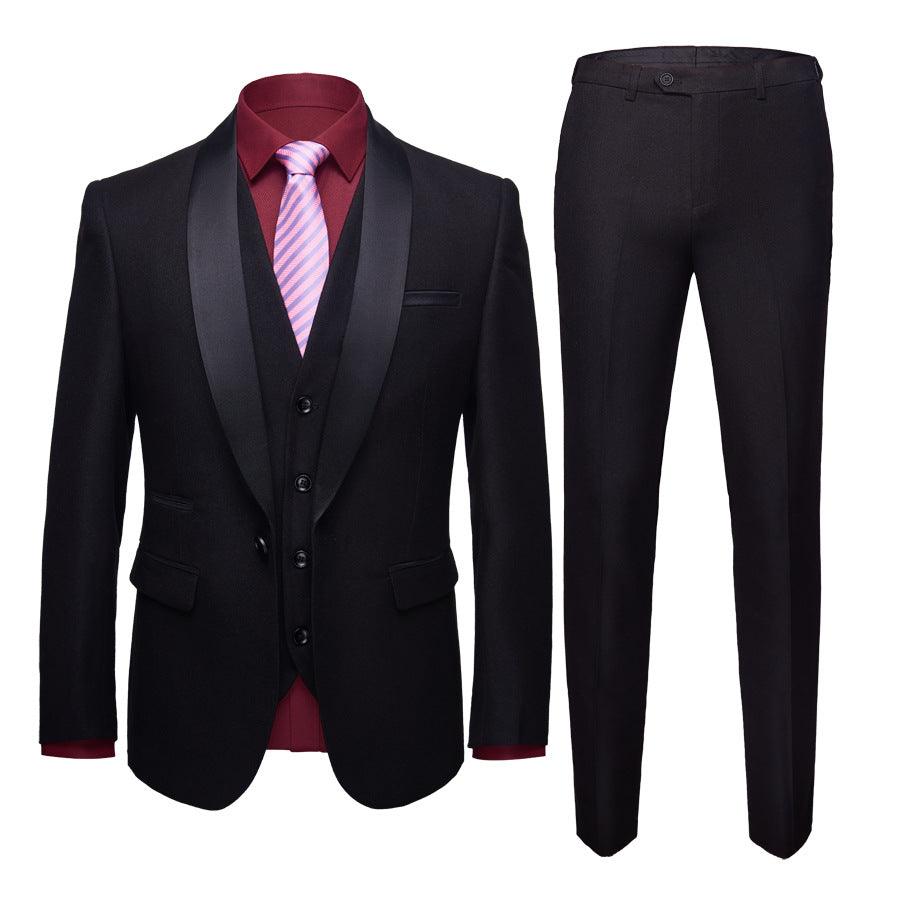 Men's Business Casual Suits, Men's Korean Version Of The Self-Cultivation Wedding Groom Suit Dress Three-Piece Suit - melvincucci