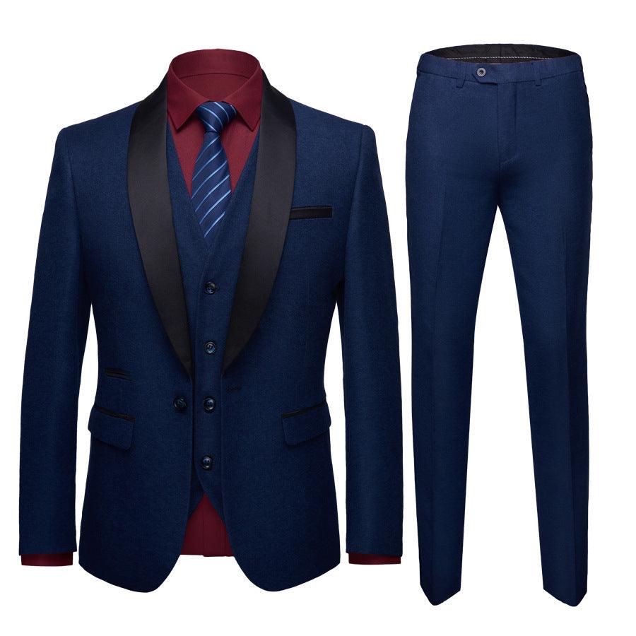 Men's Business Casual Suits, Men's Korean Version Of The Self-Cultivation Wedding Groom Suit Dress Three-Piece Suit - melvincucci