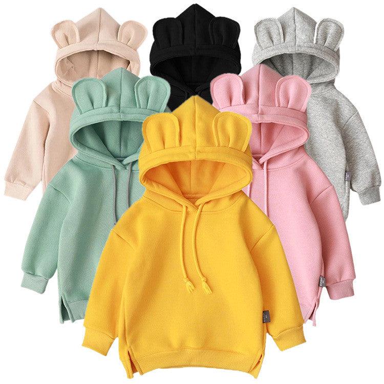Cartoon Solid Color T-shirt Sweater Fleece Long-sleeved Hooded Children's T-shirt - melvincucci
