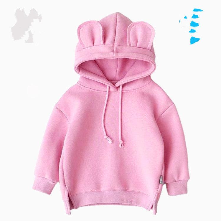 Cartoon Solid Color T-shirt Sweater Fleece Long-sleeved Hooded Children's T-shirt - melvincucci