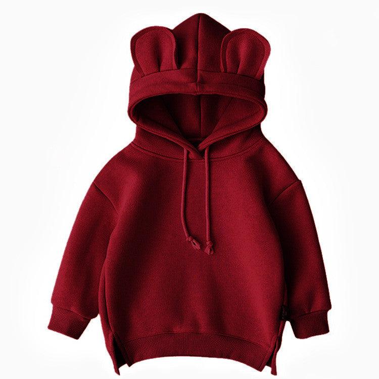 Cartoon Solid Color T-shirt Sweater Fleece Long-sleeved Hooded Children's T-shirt - melvincucci