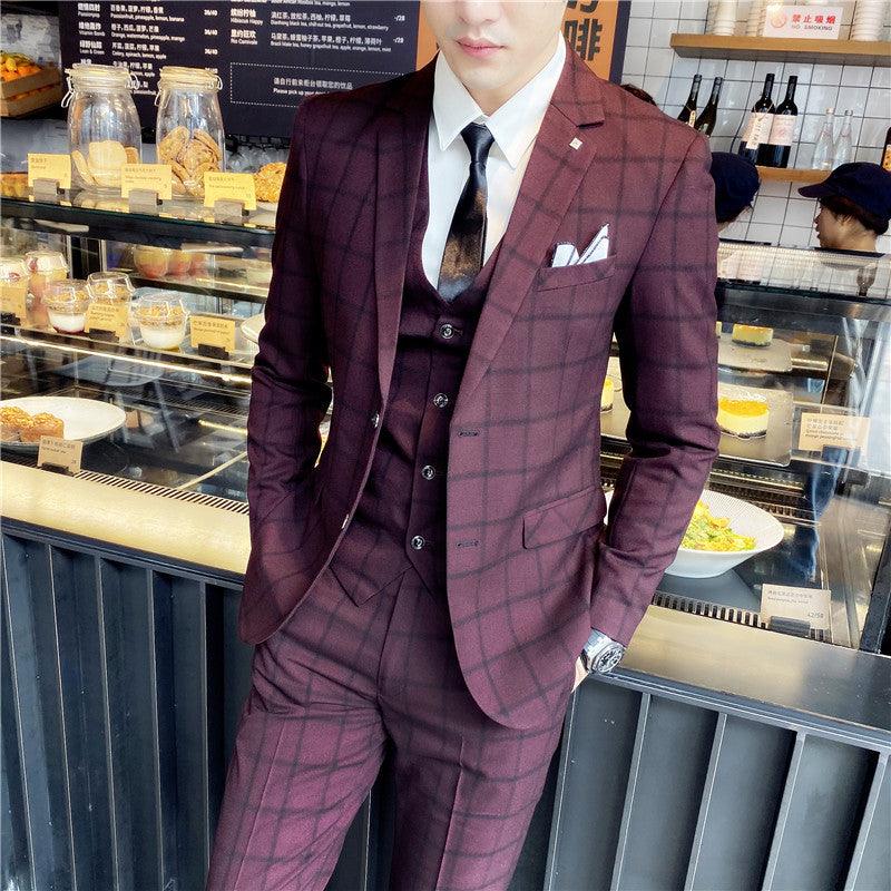 Men's Check Three-piece Suit, Suit, Vest, Trousers - melvincucci