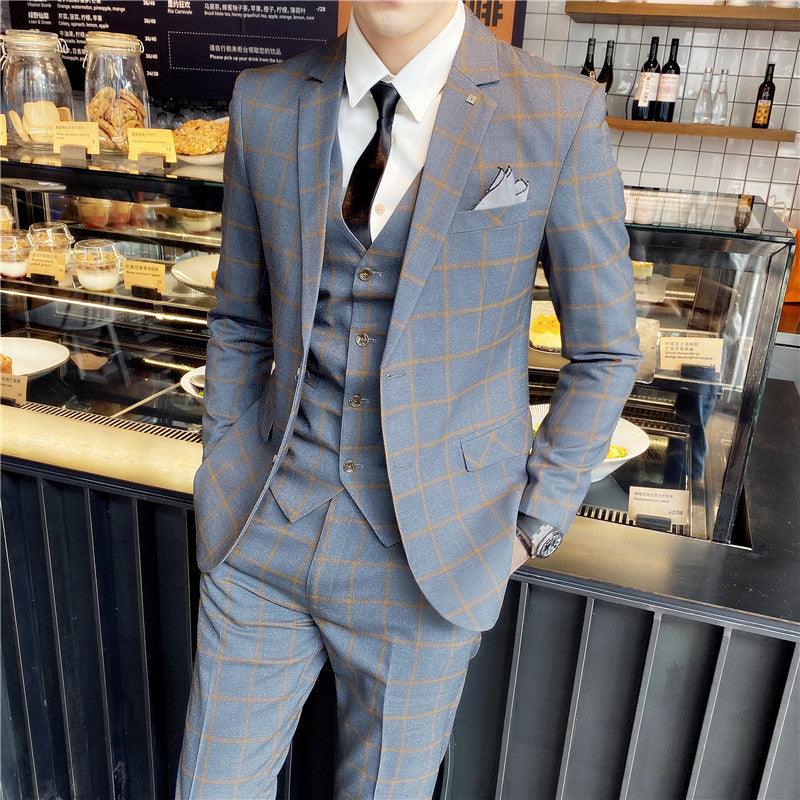 Men's Check Three-piece Suit, Suit, Vest, Trousers - melvincucci