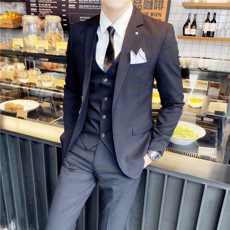 Men's Check Three-piece Suit, Suit, Vest, Trousers - melvincucci