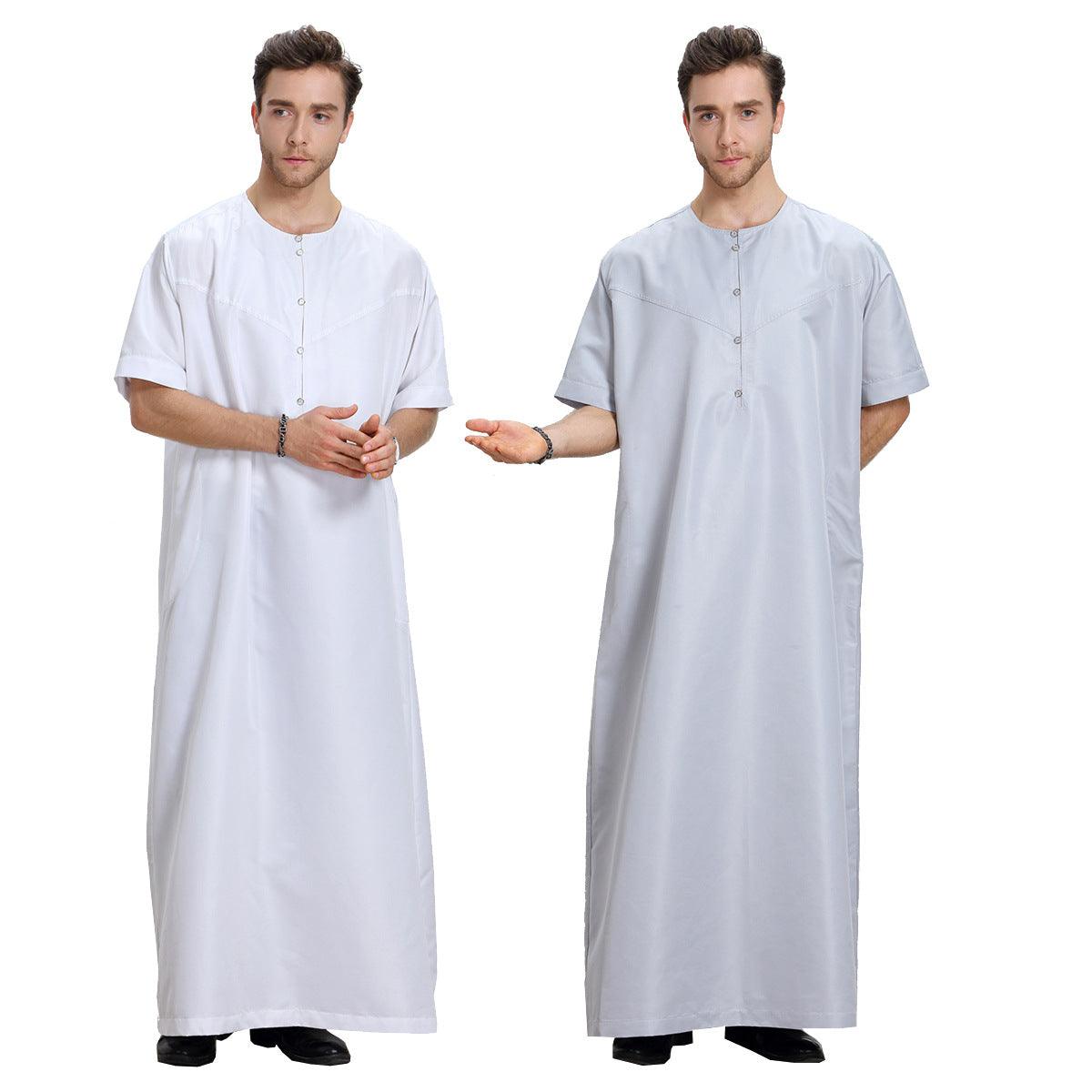 Men's Muslim Arab Short-sleeved Solid Color Robe - melvincucci