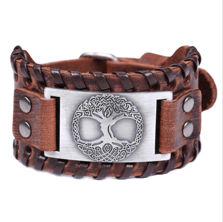 Charm Wide Leather Bracelet Men Punk Braided Rope Alloy Cuff Bangle Male Wristband - melvincucci