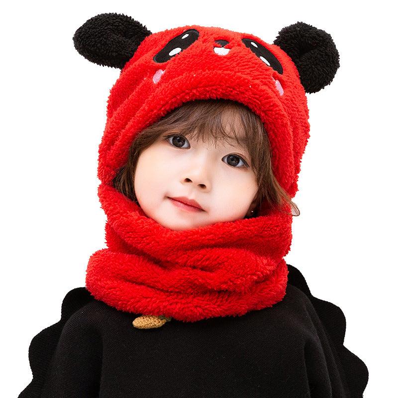 Winter boys and girls bib hat one-piece baby hat ear protection panda head hat - melvincucci