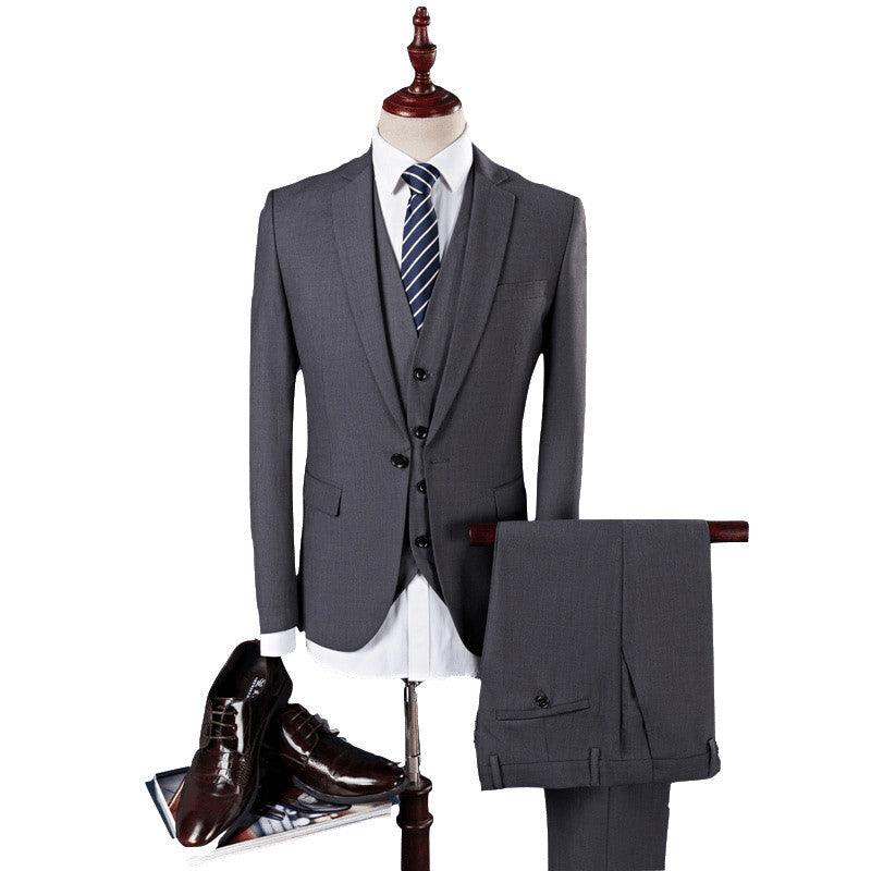 Solid color suit three-piece men's Korean version of the self-cultivation wedding dress business suit - melvincucci
