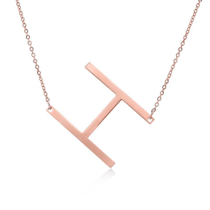 Fabulous Rose Gold Plated Stainless Steel Initial Letter Pendant Necklace - melvincucci