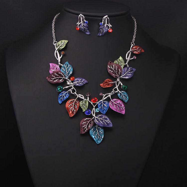 Europe and the United States big jewelry sets, color leaves, short clavicle necklace, bridal dress, female fashion accessories wholesale - melvincucci