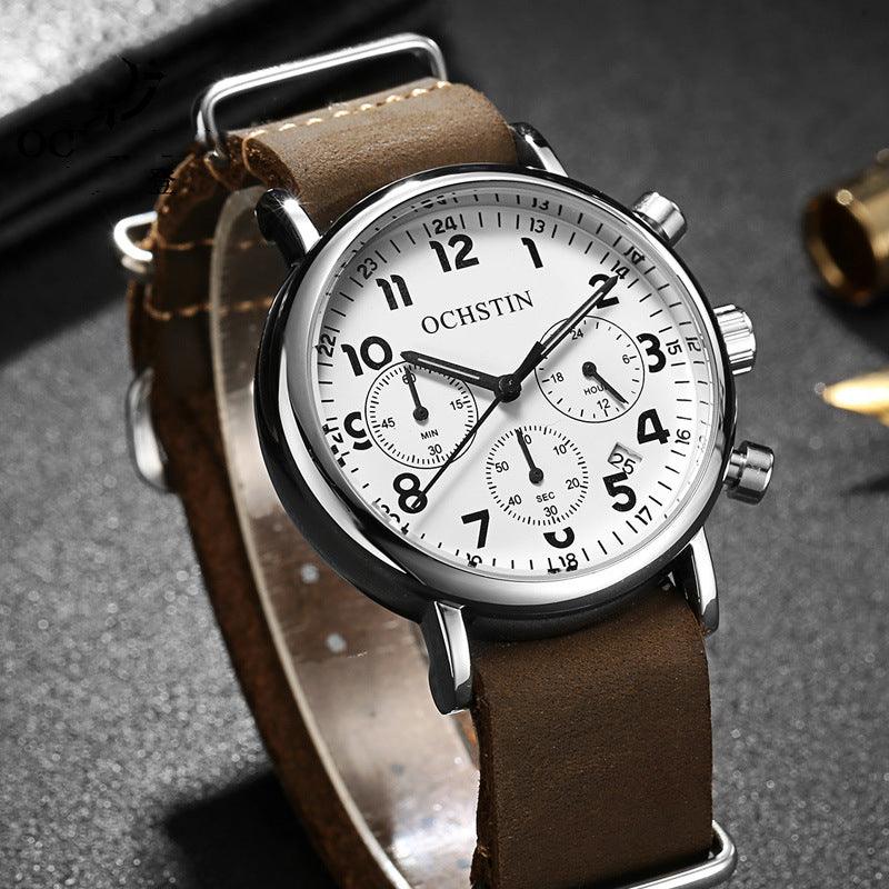Multi-function three-eye calendar quartz watch - melvincucci