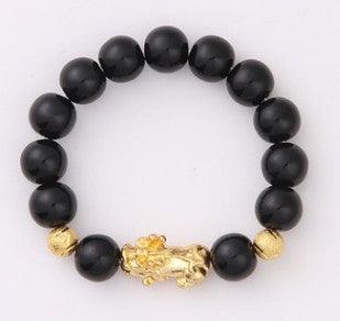 Obsidian 18K Gold Bracelet six brave words on hand and little Pearl transport gifts wholesale - melvincucci
