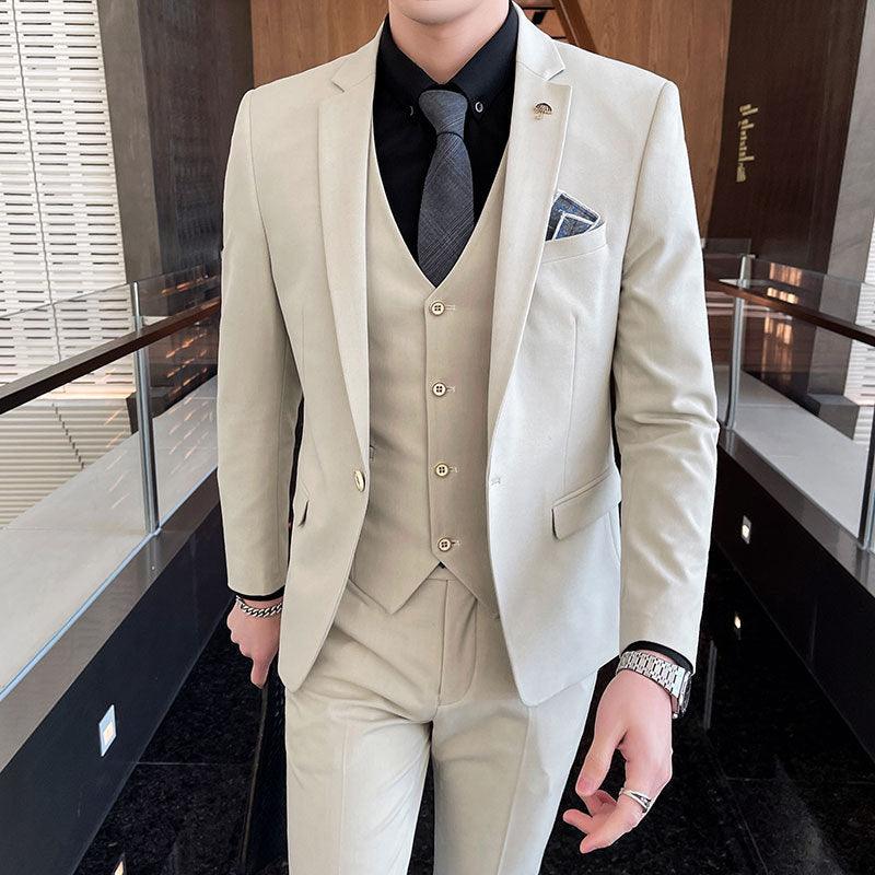 Men's Three-piece Suit Business Suit Solid Color Suit Vest  Trousers - melvincucci