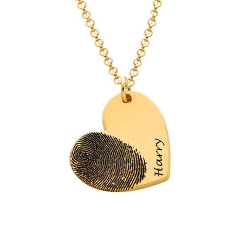 Personalized Fingerprint Necklace Custom Heart Necklace Name Necklace Memorial Gift Christmas Gift Valentines Day Gift - melvincucci