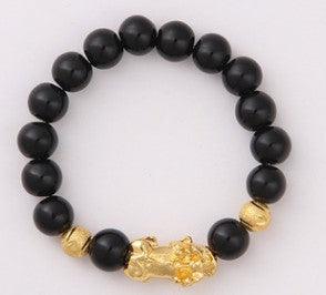 Obsidian 18K Gold Bracelet six brave words on hand and little Pearl transport gifts wholesale - melvincucci