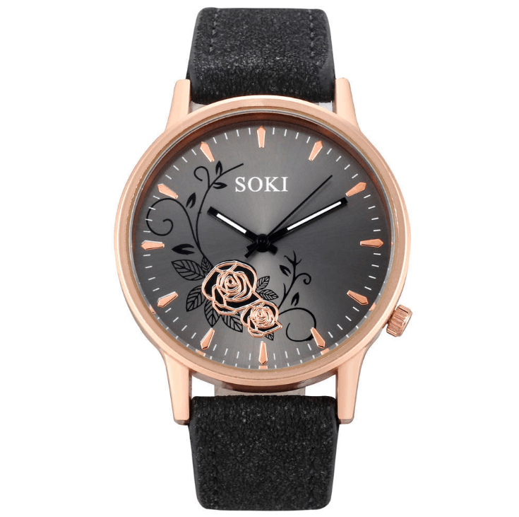 Simple temperament elegant fashion flower trend Korean student belt big dial watch - melvincucci