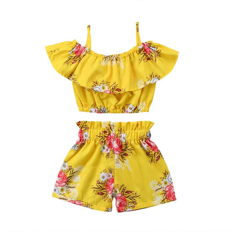 Girl's one-collar floral shorts suit - melvincucci