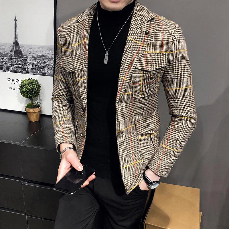 Fashion plaid casual suit men's slim jacket jacket - melvincucci