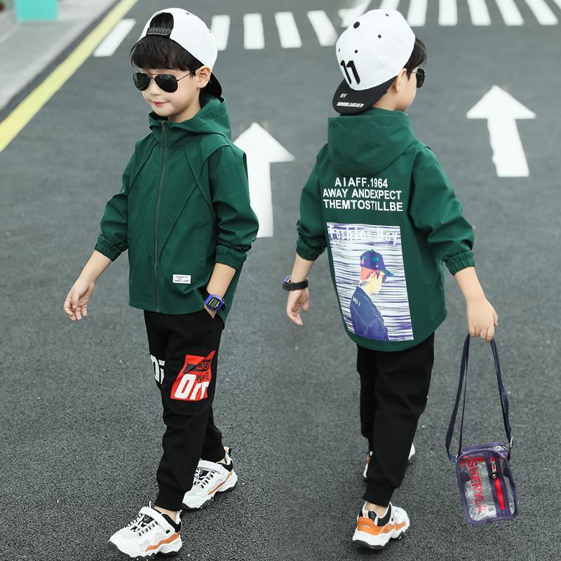 Zipper Shirt Suit Handsome Print Boy Jacket Casual Pants Two-piece Set - melvincucci