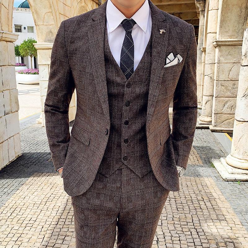Plaid Korean Style Slim Men's Three-piece Suit - melvincucci