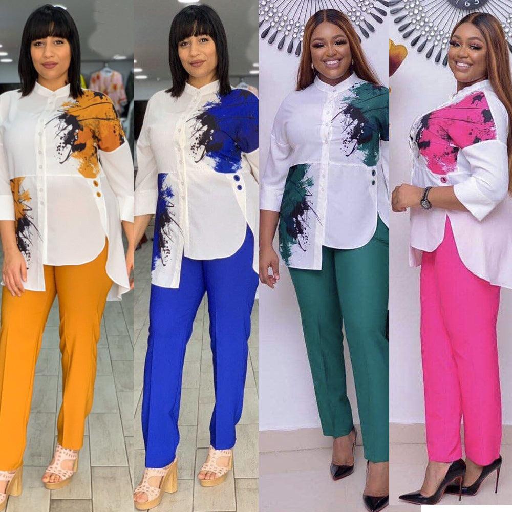 2020 New African Women Fashion Suits Print Shirt  and Pants Set - melvincucci