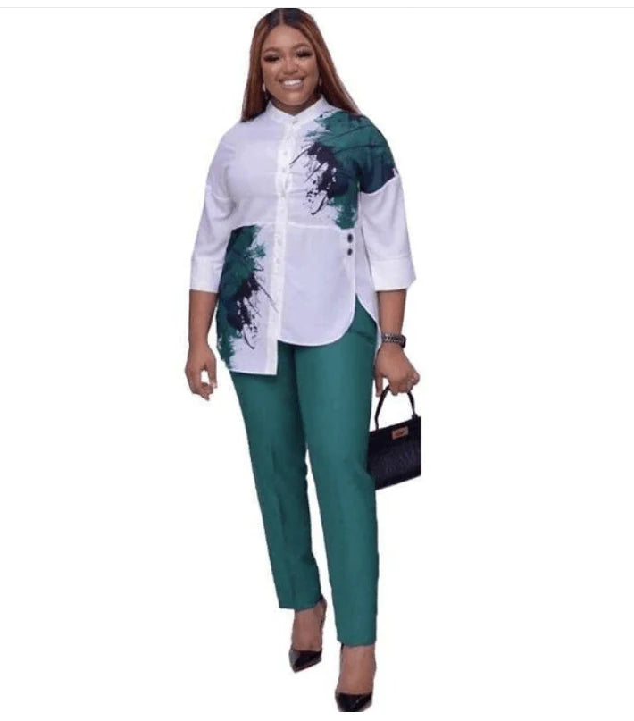 2020 New African Women Fashion Suits Print Shirt  and Pants Set - melvincucci