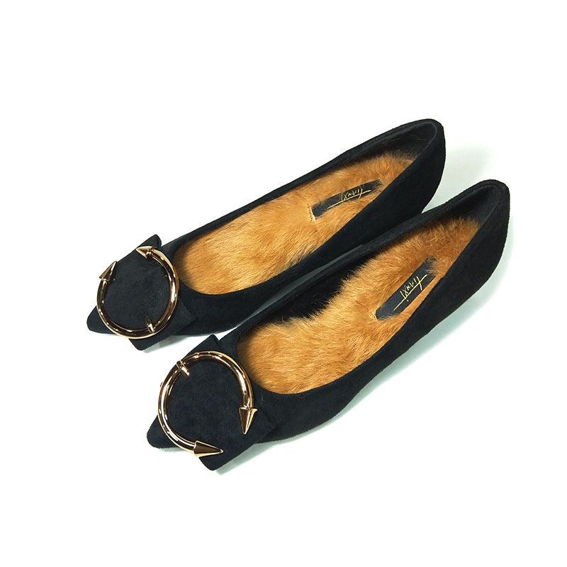2021 autumn and winter new women's shoes, metal buckle and high heel shallow single shoe women's shoes - melvincucci