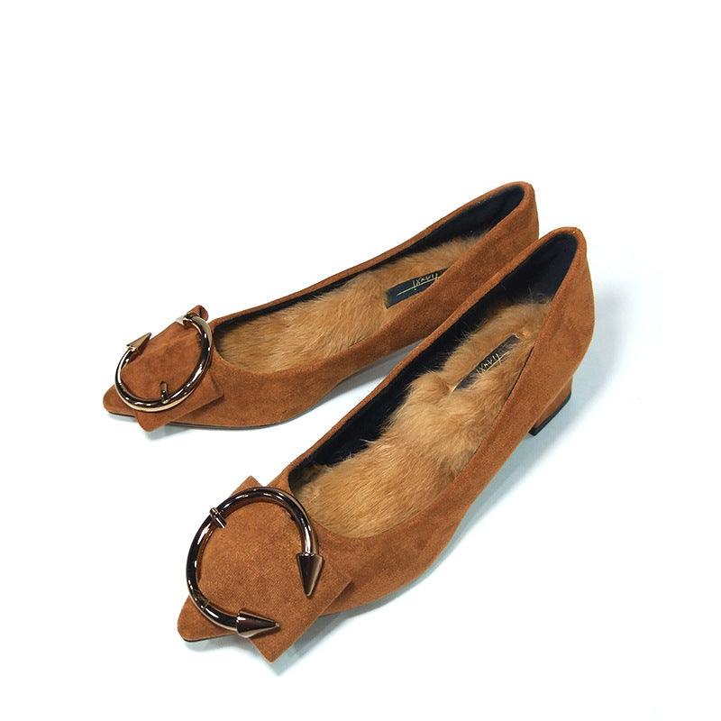 2021 autumn and winter new women's shoes, metal buckle and high heel shallow single shoe women's shoes - melvincucci