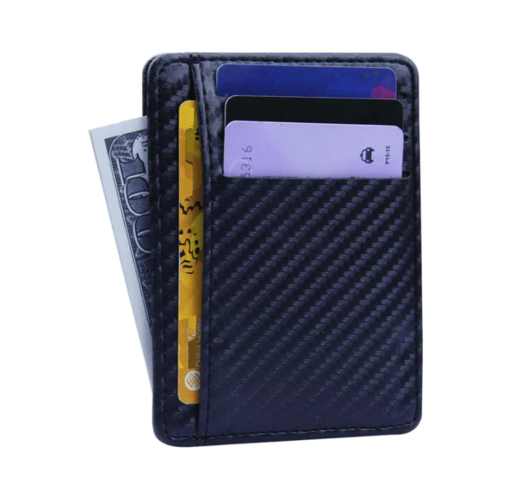 2021 New Fashion Pu Leather Carbon Fiber Wallet Mini Slim Wallets Business Men Credit Card ID Holder with RFID Anti-chief Purse - melvincucci
