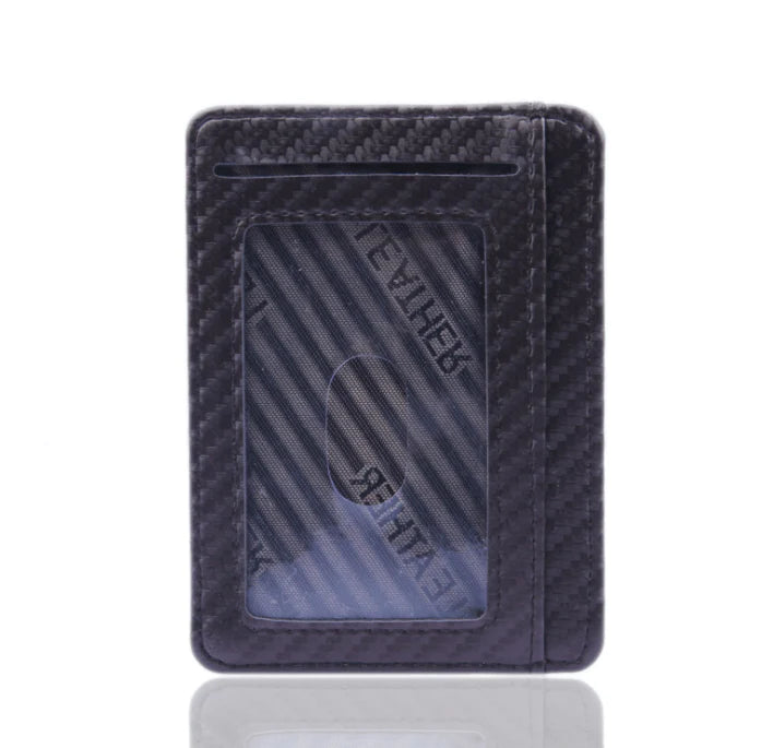 2021 New Fashion Pu Leather Carbon Fiber Wallet Mini Slim Wallets Business Men Credit Card ID Holder with RFID Anti-chief Purse - melvincucci
