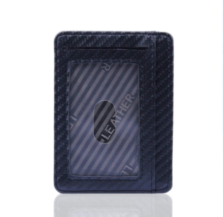 2021 New Fashion Pu Leather Carbon Fiber Wallet Mini Slim Wallets Business Men Credit Card ID Holder with RFID Anti-chief Purse - melvincucci
