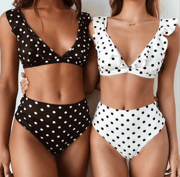 2021 new hot Dot Floral border high waist swimsuit Beachwear swimsuit for women - melvincucci