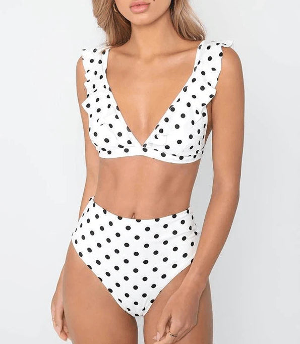 2021 new hot Dot Floral border high waist swimsuit Beachwear swimsuit for women - melvincucci