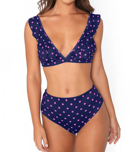 2021 new hot Dot Floral border high waist swimsuit Beachwear swimsuit for women - melvincucci
