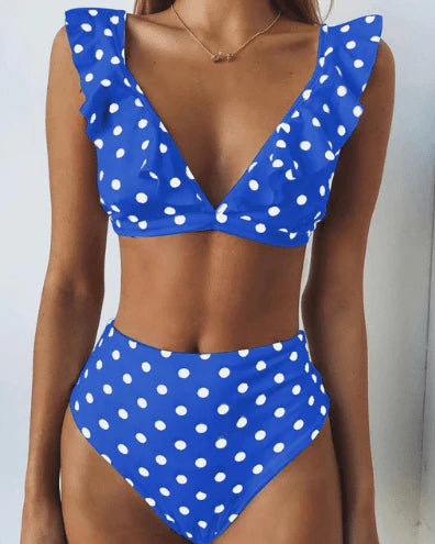2021 new hot Dot Floral border high waist swimsuit Beachwear swimsuit for women - melvincucci