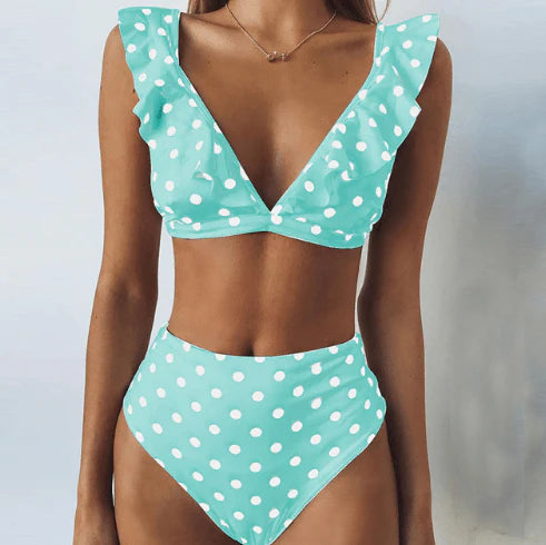 2021 new hot Dot Floral border high waist swimsuit Beachwear swimsuit for women - melvincucci